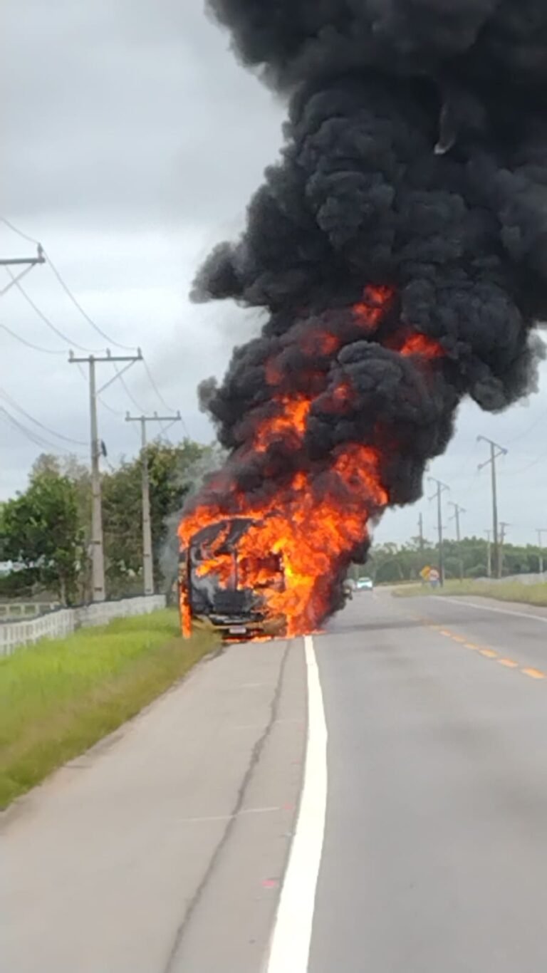 Incêndio destrói ônibus na BR-356 próximo a Degredo; todos os passageiros escapam sem ferimentos
