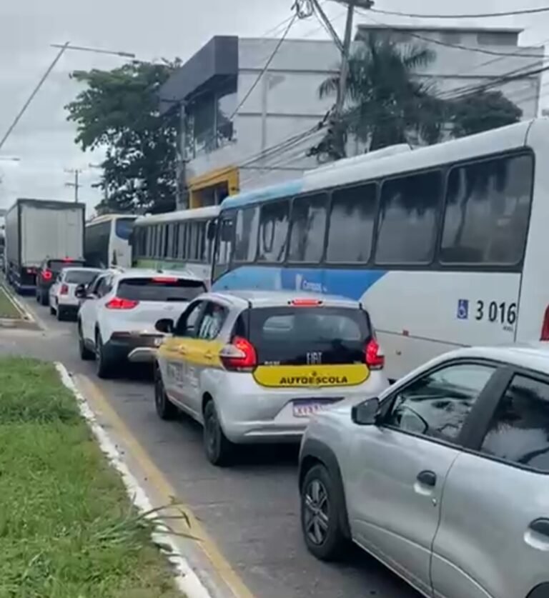 Carreta provoca congestionamento na Avenida Nilo Peçanha após entrar por acesso errado