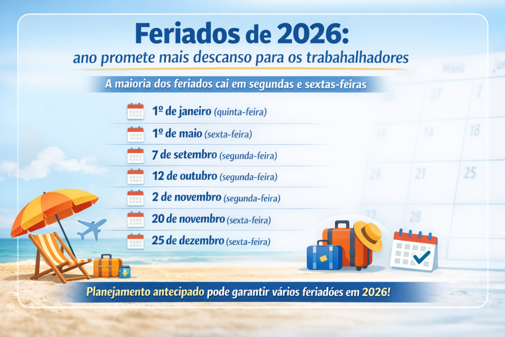 Feriados em 2026 podem animar trabalhadores que buscam tempo para descansar