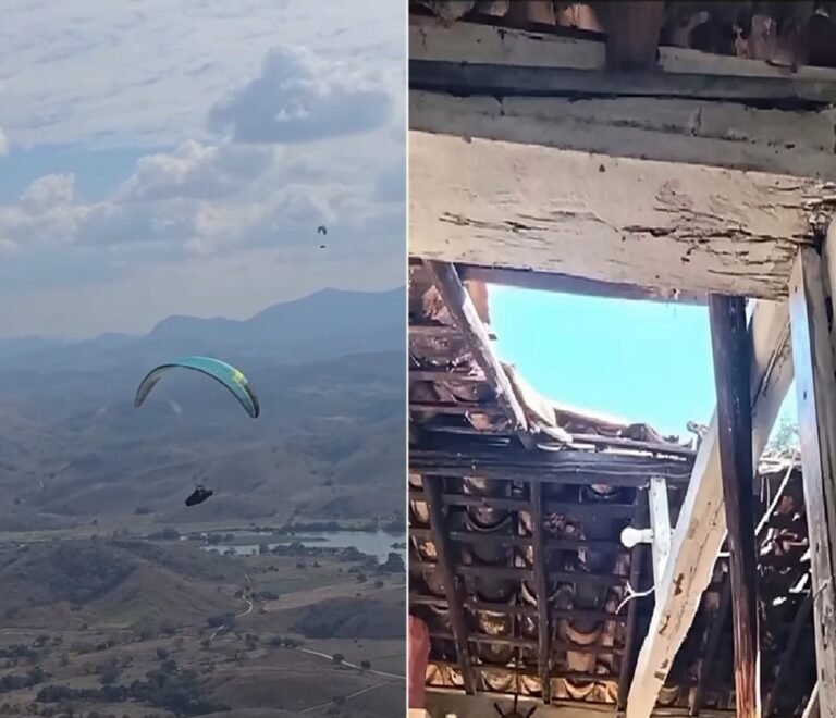 Piloto de parapente cai sobre casa durante competição em Itaocara