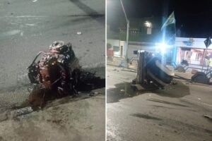 Carro capota na Avenida 28 de Março e danifica ciclovia em Campos